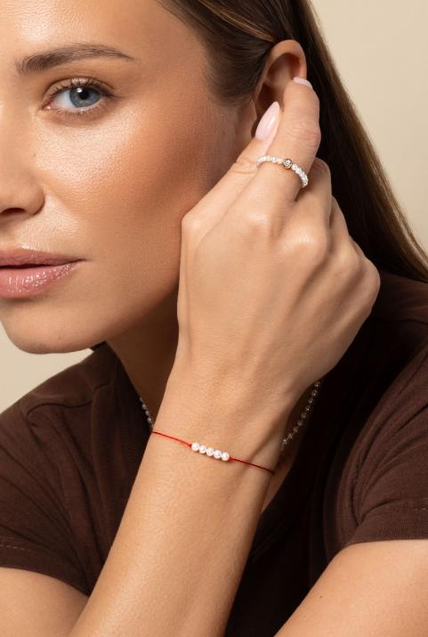 String Bracelet For Women with Pearls in White Gold  - Redline - 0++