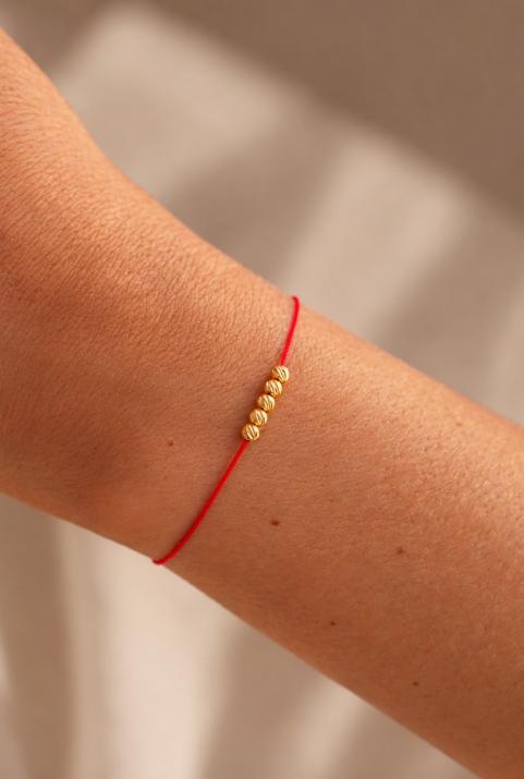 String Bracelet For Women with Hammered Balls in Yellow Gold  - Redline - 0++