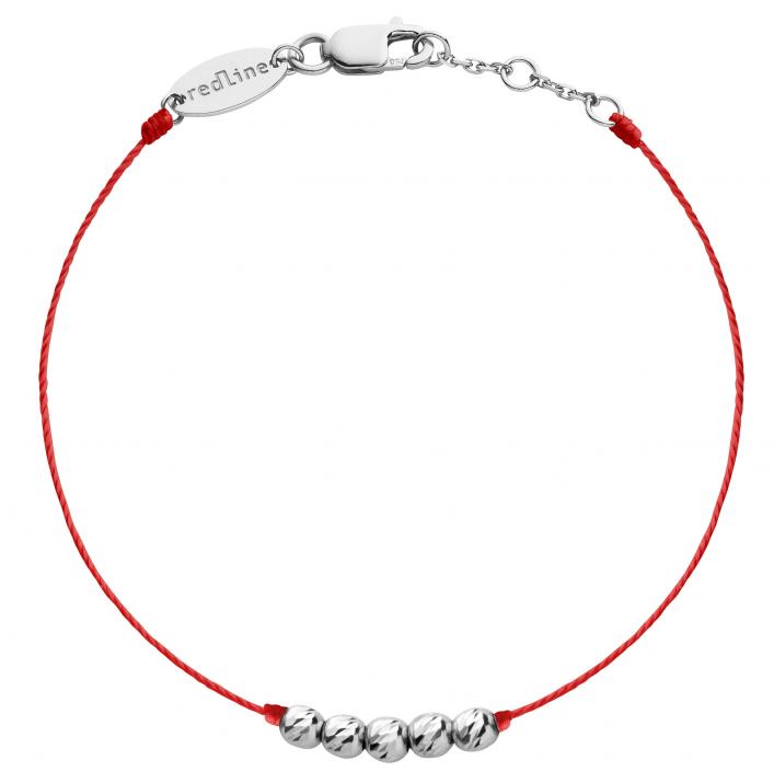 String Bracelet For Women with Hammered Balls in White Gold  - Redline