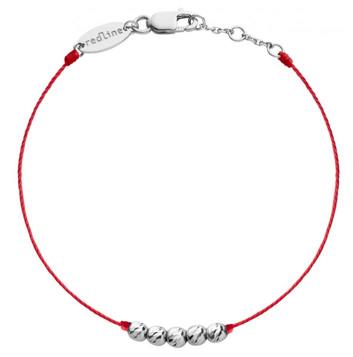 String Bracelet For Children with 5 Hammered Pearls in White Gold - Redline