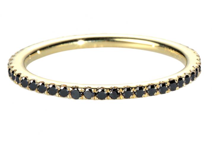 Bangle Ring with 0.346ct Round Black Diamond in Yellow Gold Prong Setting - Redline - 0++
