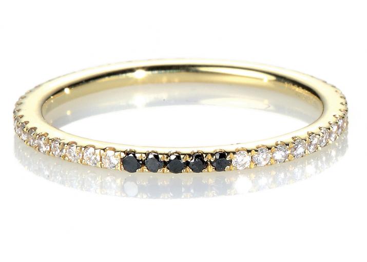 Bangle Ring with 0.30ct Round Diamond and 5 Black Diamonds in Yellow Gold Prong Setting - Redline - 0++