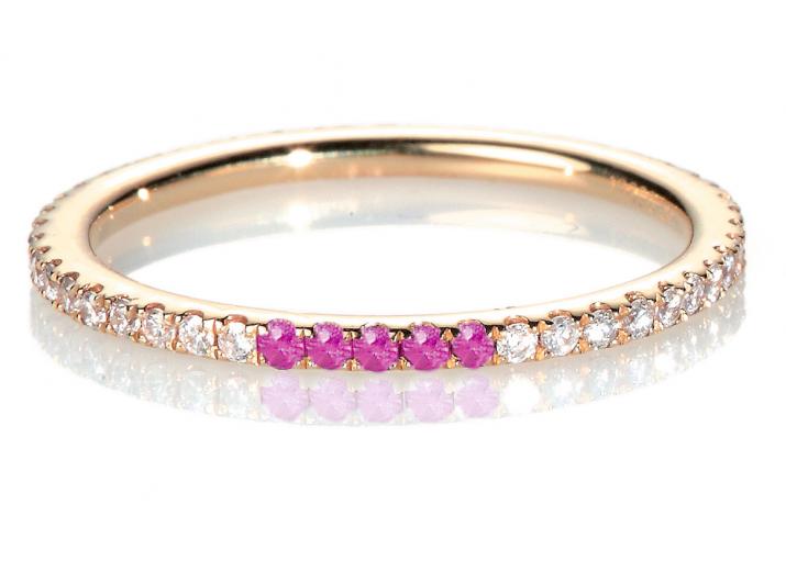 Bangle Ring with 0.30ct Round Diamond and 5 Rubis in Rose Gold Prong Setting - Redline - 0++