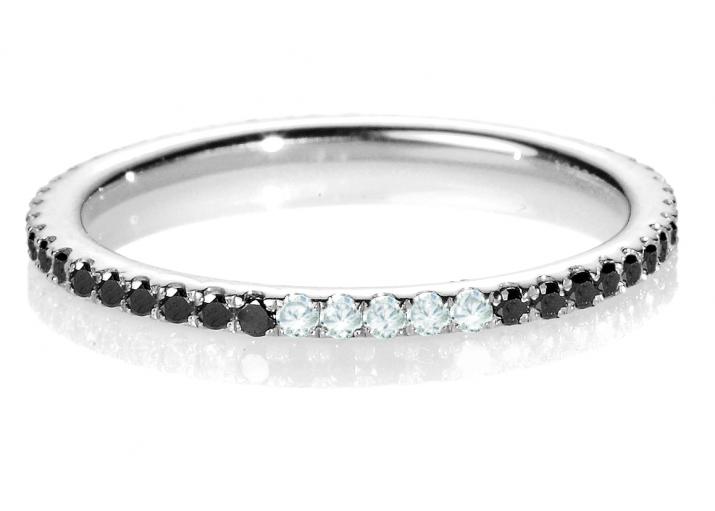 Bangle Ring with 0.29ct Round Black Diamond and 5 White Diamonds in White Gold Prong Setting - Redline