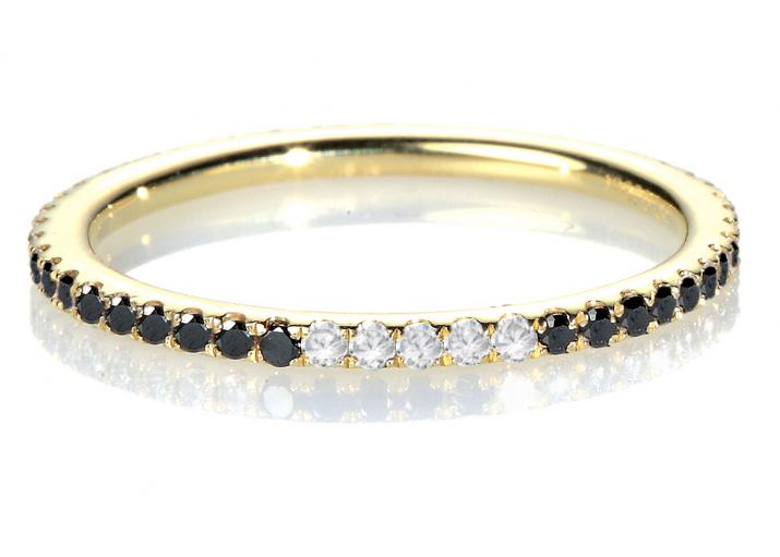 Bangle Ring with 0.29ct Round Black Diamond and 5 White Diamonds in Yellow Gold Prong Setting - Redline