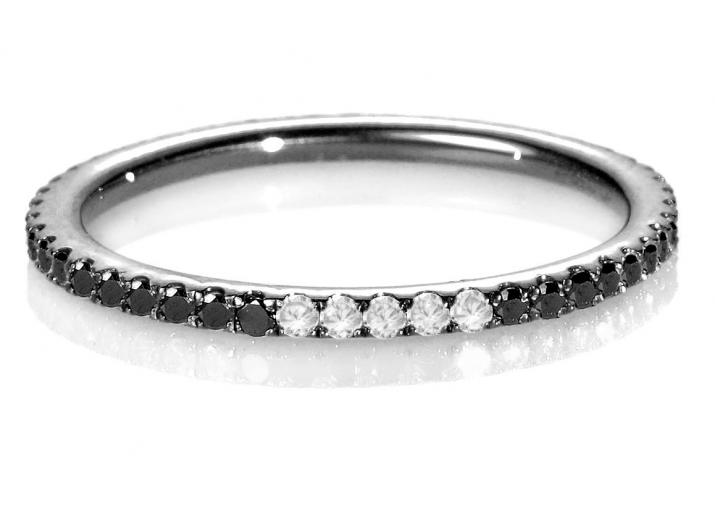 Bangle Ring with 0.29ct Round Black Diamond and 5 White Diamonds in Black Gold Prong Setting - Redline