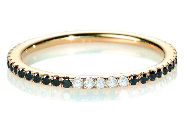 Bangle Ring with 0.29ct Round Black Diamond and 5 White Diamonds in Rose Gold Prong Setting - Redline