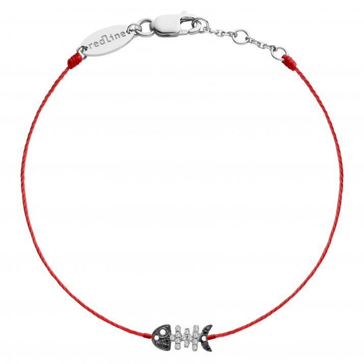 String Bracelet For Women with 0.065ct Round Diamond in White Gold Pavé Setting - Redline - 0++