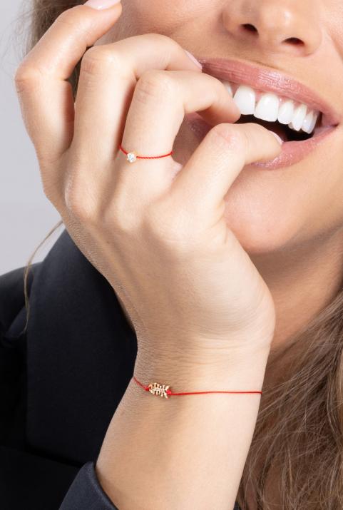 String Bracelet For Women with 0.065ct Round Diamond in Rose Gold Pavé Setting - Redline - 0++