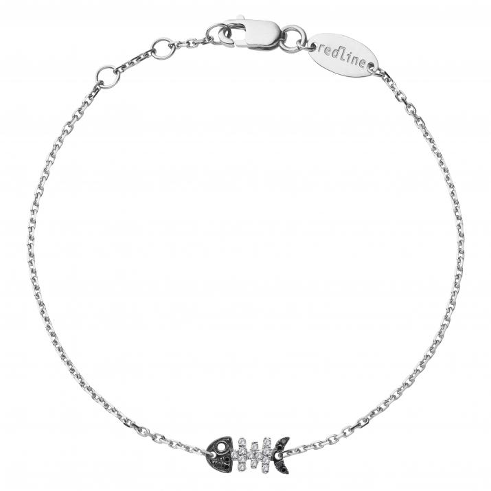 Chain Bracelet For Women with 0.065ct Round Diamond in White Gold Pavé Setting - Redline - 0++