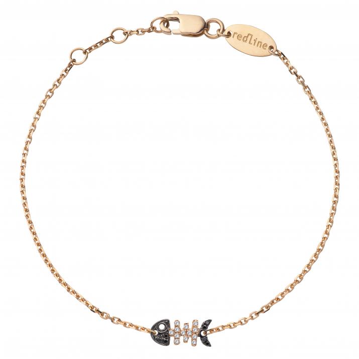 Chain Bracelet For Women with 0.065ct Round Diamond in Rose Gold Pavé Setting - Redline - 0++
