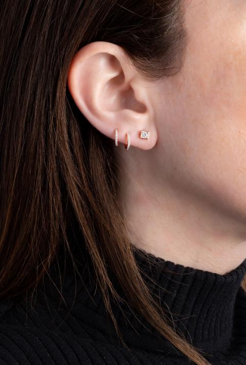 Серьги с круглым бриллиантом 0,20 кар в оправе из розового золота - Redline - 0++