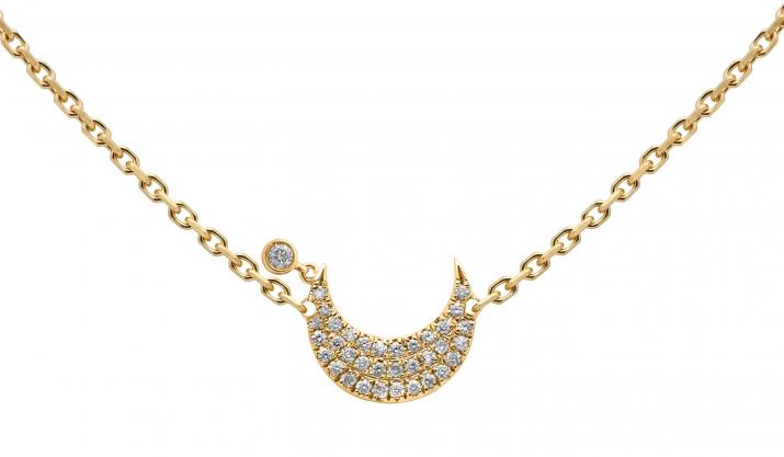 Chain Necklace For Women with 0.12ct Round Diamond in Yellow Gold Pavé Setting - Redline