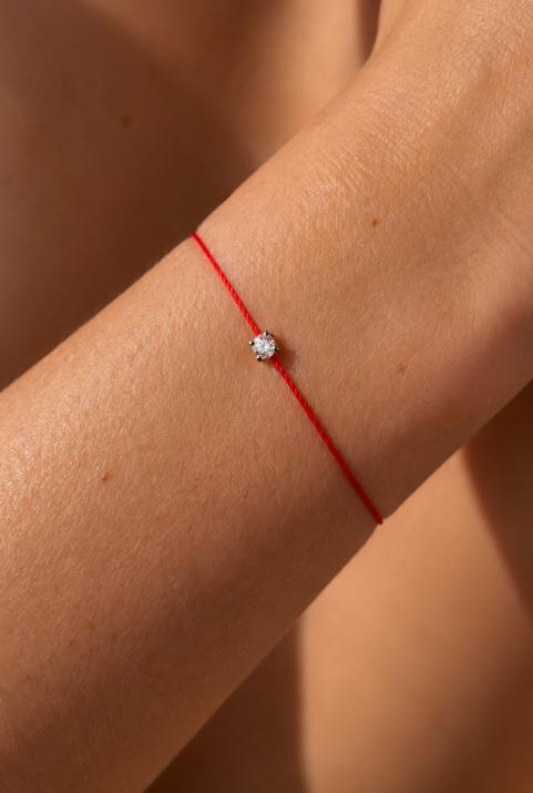 String Bracelet For Women with 0.08ct Round Diamond in Black Gold Prong Setting - Redline - 0++