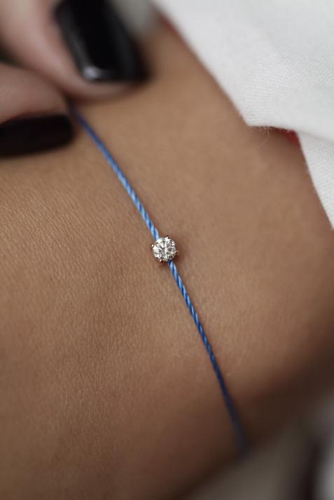 String Bracelet For Women with 0.08ct Round Diamond in Rose Gold Prong Setting - Redline - 0++