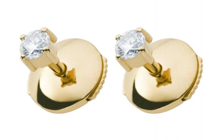 Earrings with 0.16ct Round Diamond in Yellow Gold Prong Setting - Redline - 0++