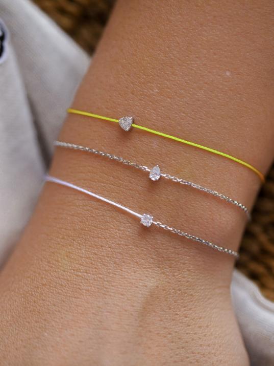 String-Chain Bracelet For Women with 0.08ct Round Diamond in White Gold Prong Setting - Redline - 0++