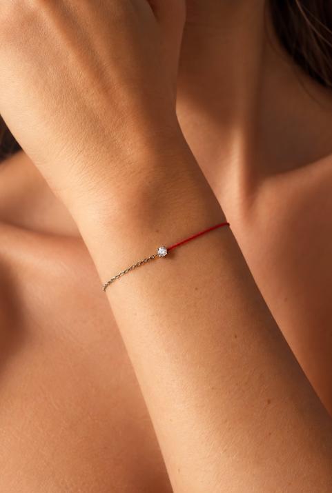 String-Chain Bracelet For Women with 0.08ct Round Diamond in Black Gold Prong Setting - Redline - 0++