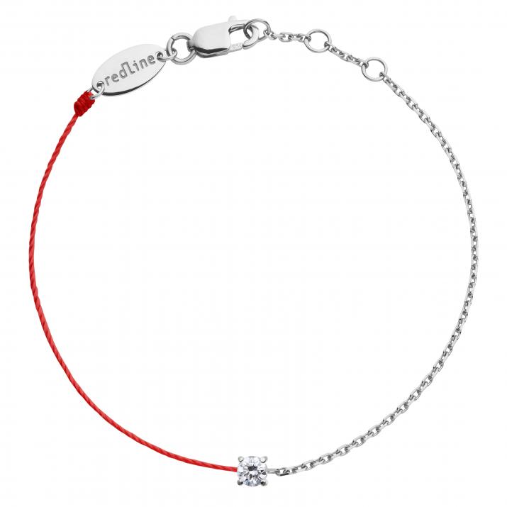 String-Chain Bracelet For Women with 0.08ct Round Diamond in White Gold Prong Setting - Redline - 0++