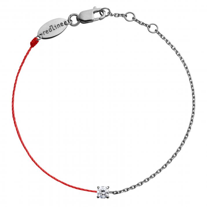 String-Chain Bracelet For Women with 0.08ct Round Diamond in Black Gold Prong Setting - Redline - 0++