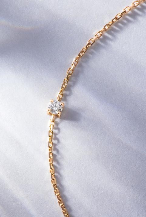 Chain Bracelet For Women with 0.08ct Round Diamond in Rose Gold Prong Setting - Redline - 0++