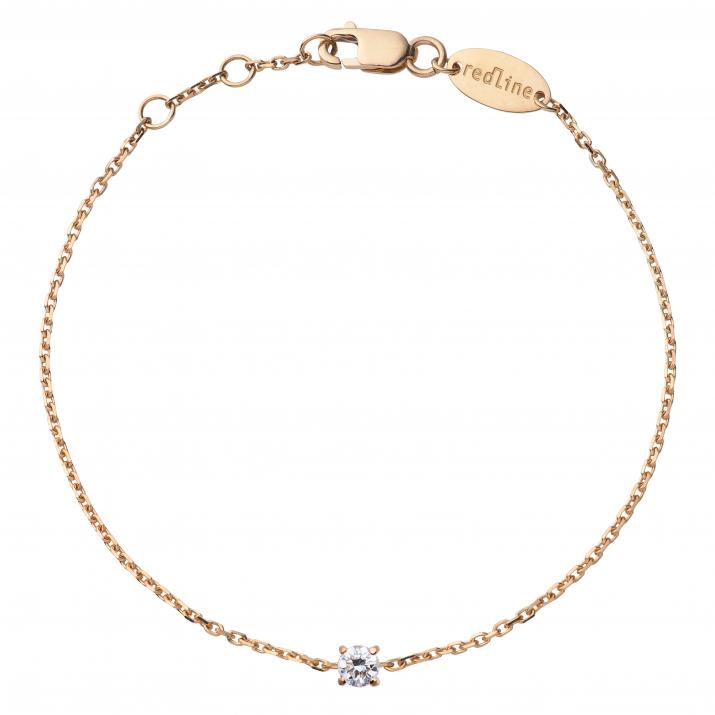 Chain Bracelet For Women with 0.08ct Round Diamond in Rose Gold Prong Setting - Redline - 0++