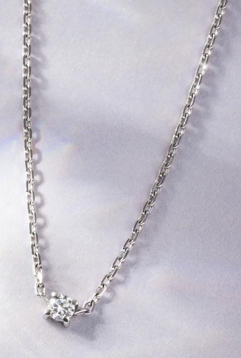 Chain Necklace For Women with 0.08ct Round Diamond in White Gold Prong Setting - Redline - 0++
