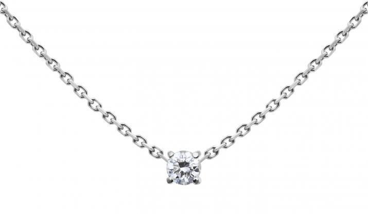 Chain Necklace For Women with 0.08ct Round Diamond in White Gold Prong Setting - Redline - 0++