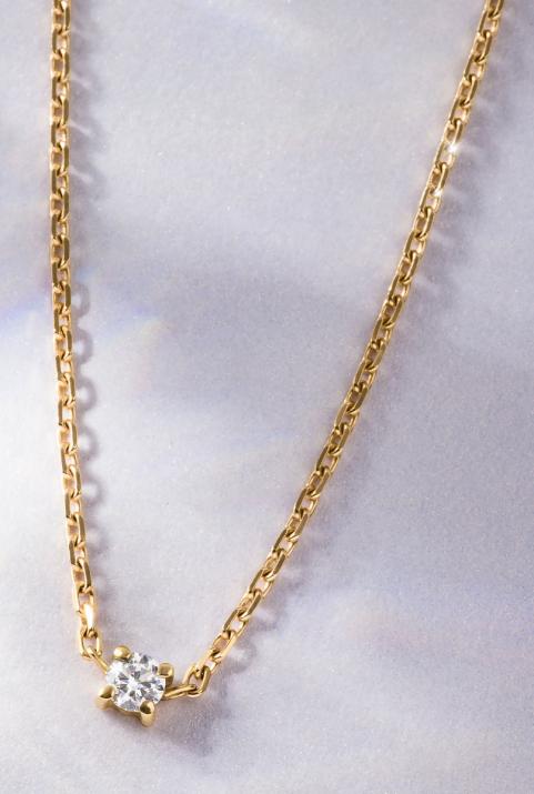 Chain Necklace For Women with 0.08ct Round Diamond in Yellow Gold Prong Setting - Redline - 0++