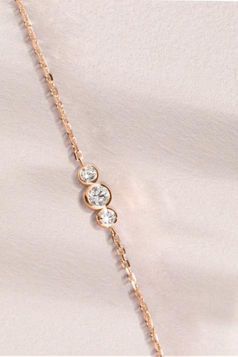 Chain Bracelet For Women with 0.20ct Round Diamond in Rose Gold Bezel Setting - Redline - 0++