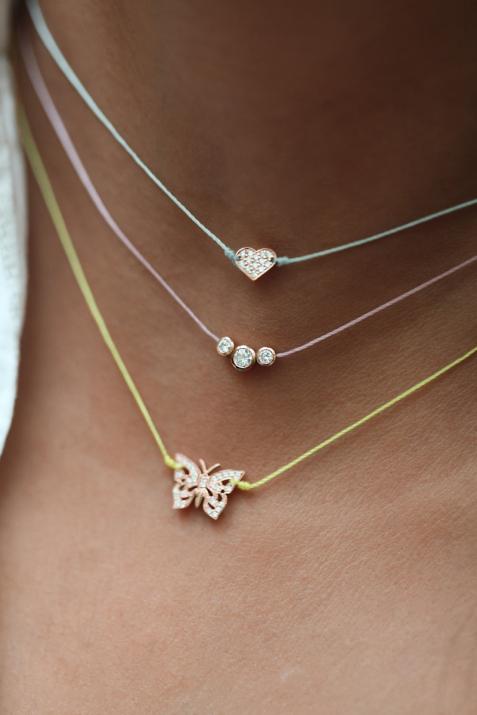 String Necklace For Women with 0.20ct Round Diamond in Rose Gold Bezel Setting - Redline - 0++