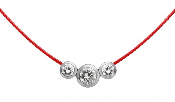 String Necklace For Women with 0.20ct Round Diamond in White Gold Bezel Setting - Redline - 0++