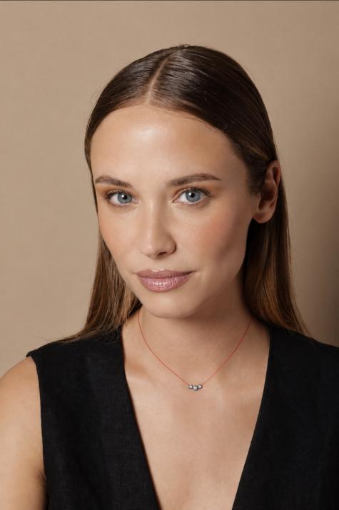 String Necklace For Women with 0.20ct Round Diamond in Black Gold Bezel Setting - Redline - 0++