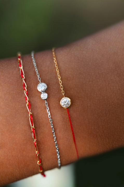 Chain Bracelet For Women with 0.15ct Round Diamond in White Gold Bezel Setting - Redline - 0++