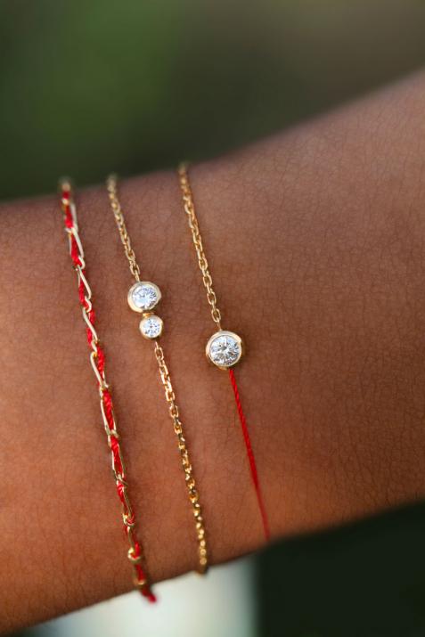 Chain Bracelet For Women with 0.15ct Round Diamond in Yellow Gold Bezel Setting - Redline - 0++