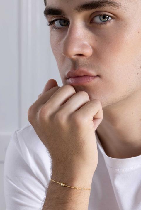 Chain Bracelet For Men with 0.15ct Round Diamond in Yellow Gold Bezel Setting - Redline - 0++