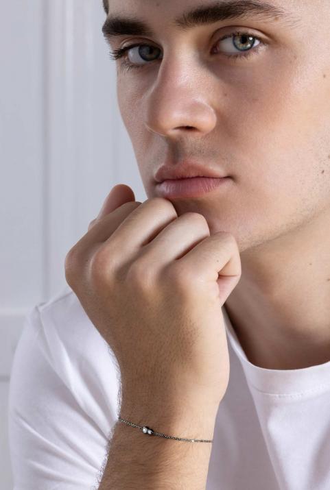 Chain Bracelet For Men with 0.15ct Round Diamond in Black Gold Bezel Setting - Redline - 0++