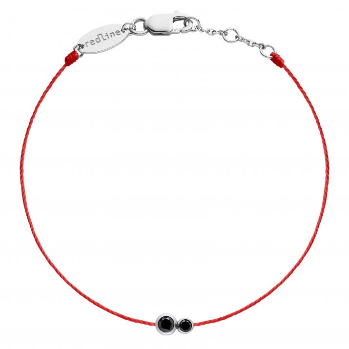 String Bracelet For Men with 0.15ct Round Black Diamond in White Gold Bezel Setting - Redline