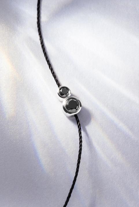 String Bracelet For Women with 0.15ct Round Black Diamond in White Gold Bezel Setting - Redline - 0++