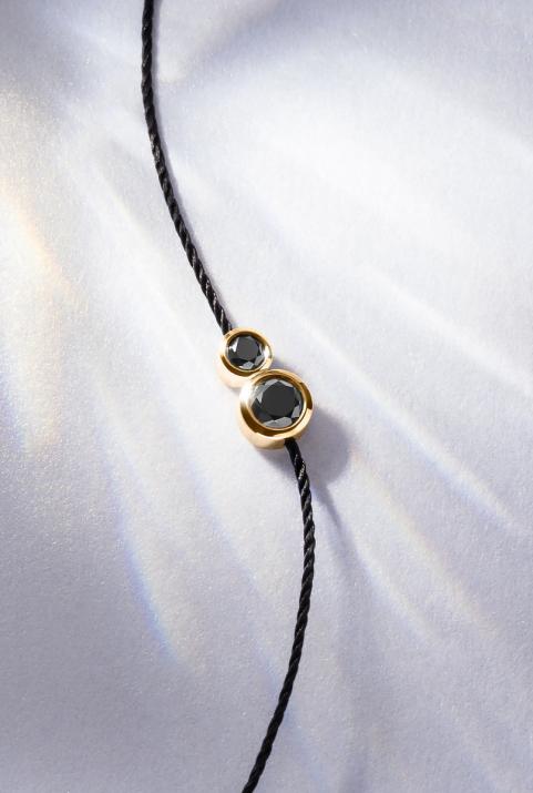 String Bracelet For Women with 0.15ct Round Black Diamond in Yellow Gold Bezel Setting - Redline - 0++