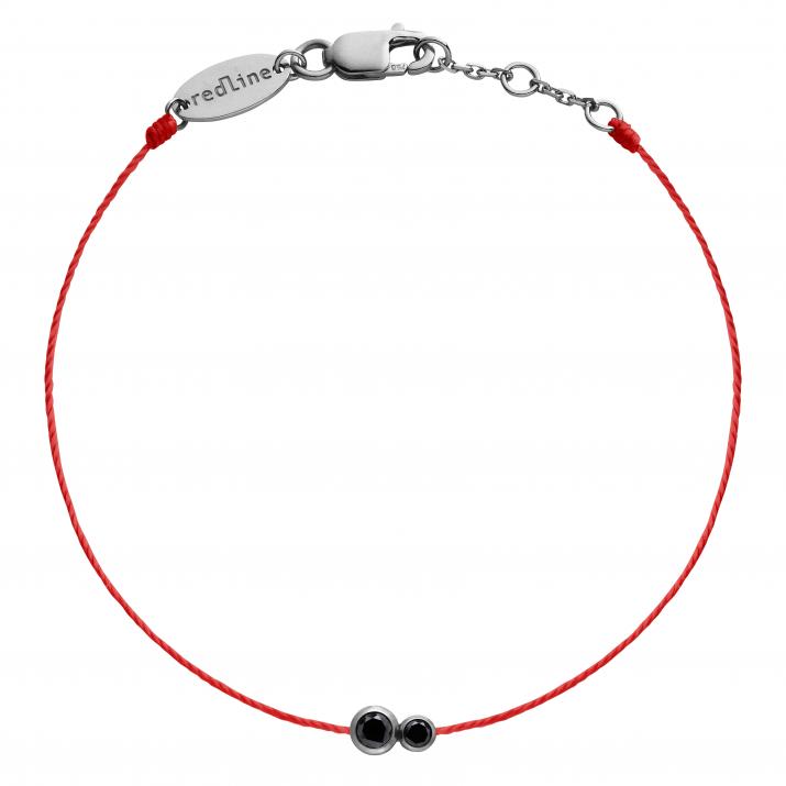 String Bracelet For Women with 0.15ct Round Black Diamond in Black Gold Bezel Setting - Redline - 0++