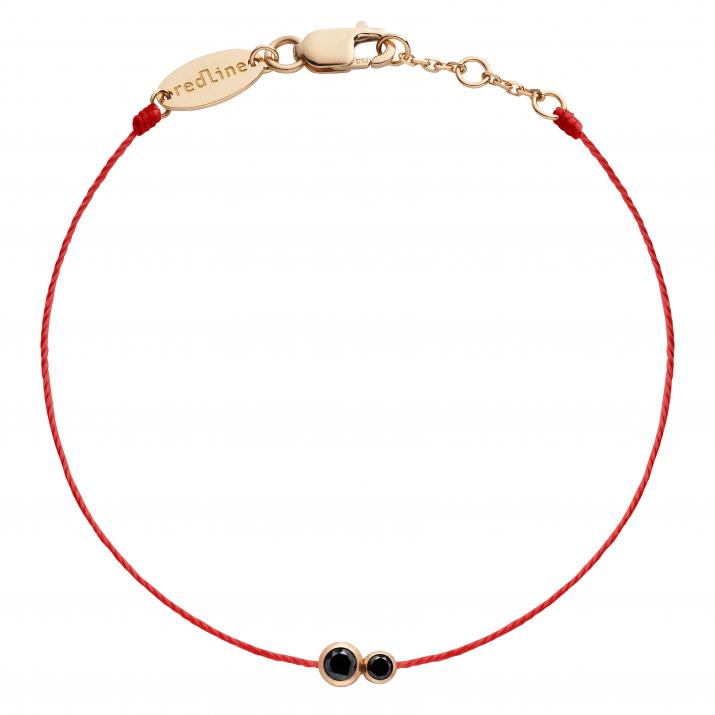 String Bracelet For Women with 0.15ct Round Black Diamond in Rose Gold Bezel Setting - Redline - 0++