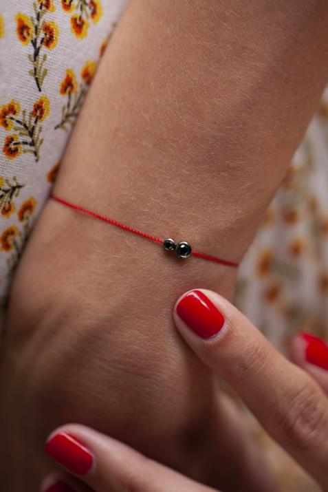 String Bracelet For Women with 0.15ct Round Black Diamond in Black Gold Bezel Setting - Redline - 0++