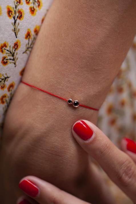String Bracelet For Women with 0.15ct Round Black Diamond in Rose Gold Bezel Setting - Redline - 0++