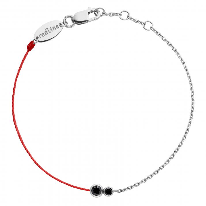 String Bracelet For Men with 0.15ct Round Black Diamond in White Gold Bezel Setting - Redline - 0++