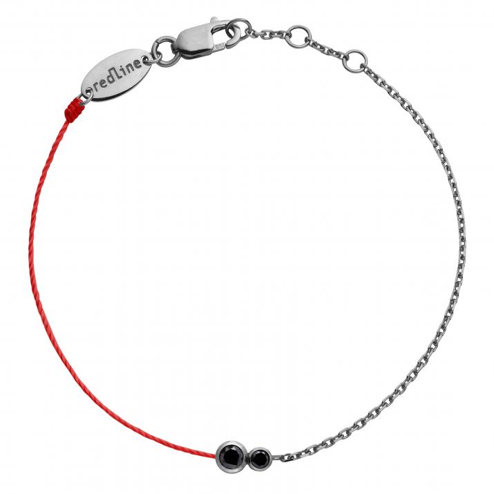 String Bracelet For Men with 0.15ct Round Black Diamond in Black Gold Bezel Setting - Redline - 0++
