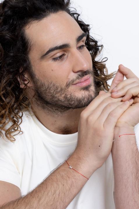 String Bracelet For Men with 0.15ct Round Diamond in White Gold Bezel Setting - Redline - 0++