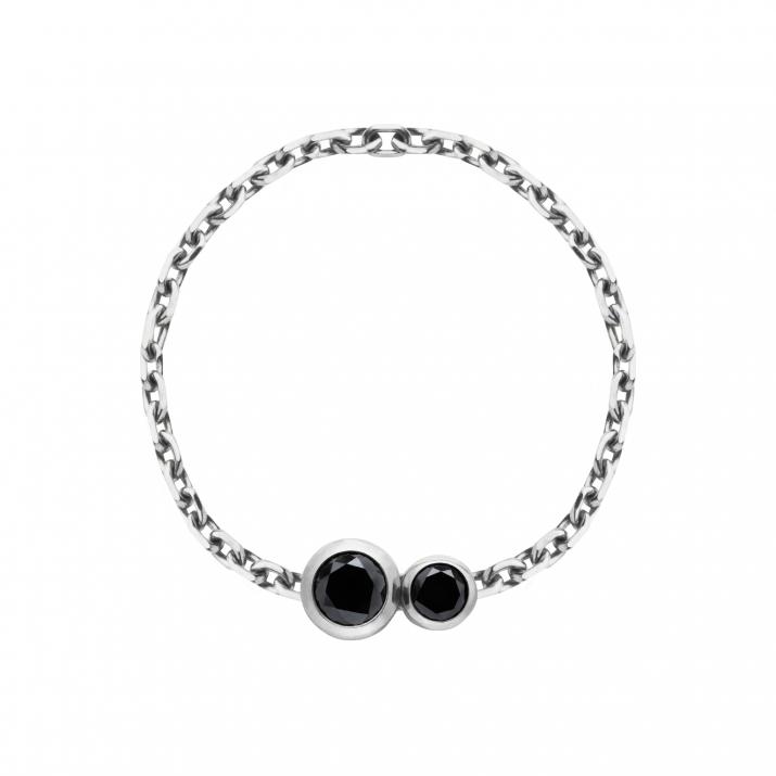 Chain Ring with 0.15ct Round Black Diamond in White Gold Bezel Setting - Redline