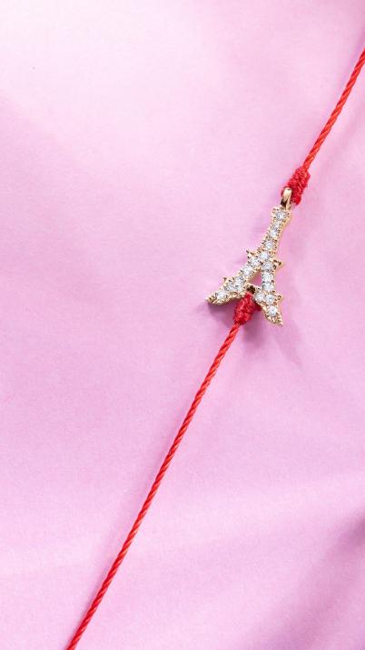 String Bracelet For Women with 0.05ct Round Diamond in Rose Gold Pavé Setting - Redline - 0++
