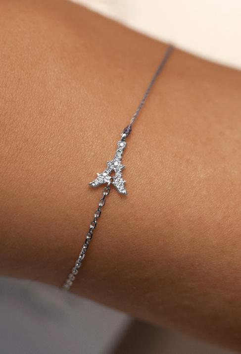 String-Chain Bracelet For Women with 0.05ct Round Diamond in White Gold Pavé Setting - Redline - 0++
